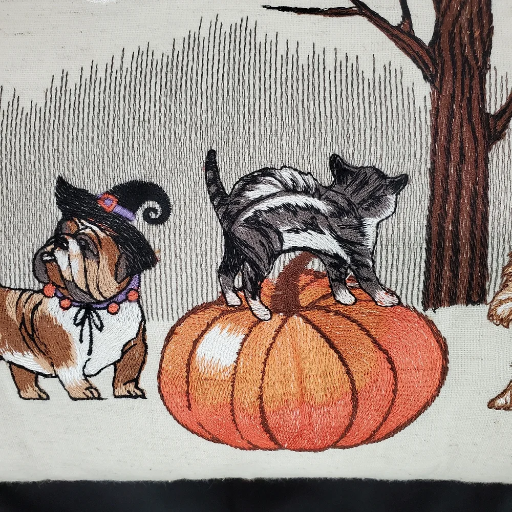 Pier 1 Halloween Decorative Lumbar Pillow Pumpkin Dogs Cat Bats Fall Autumn
